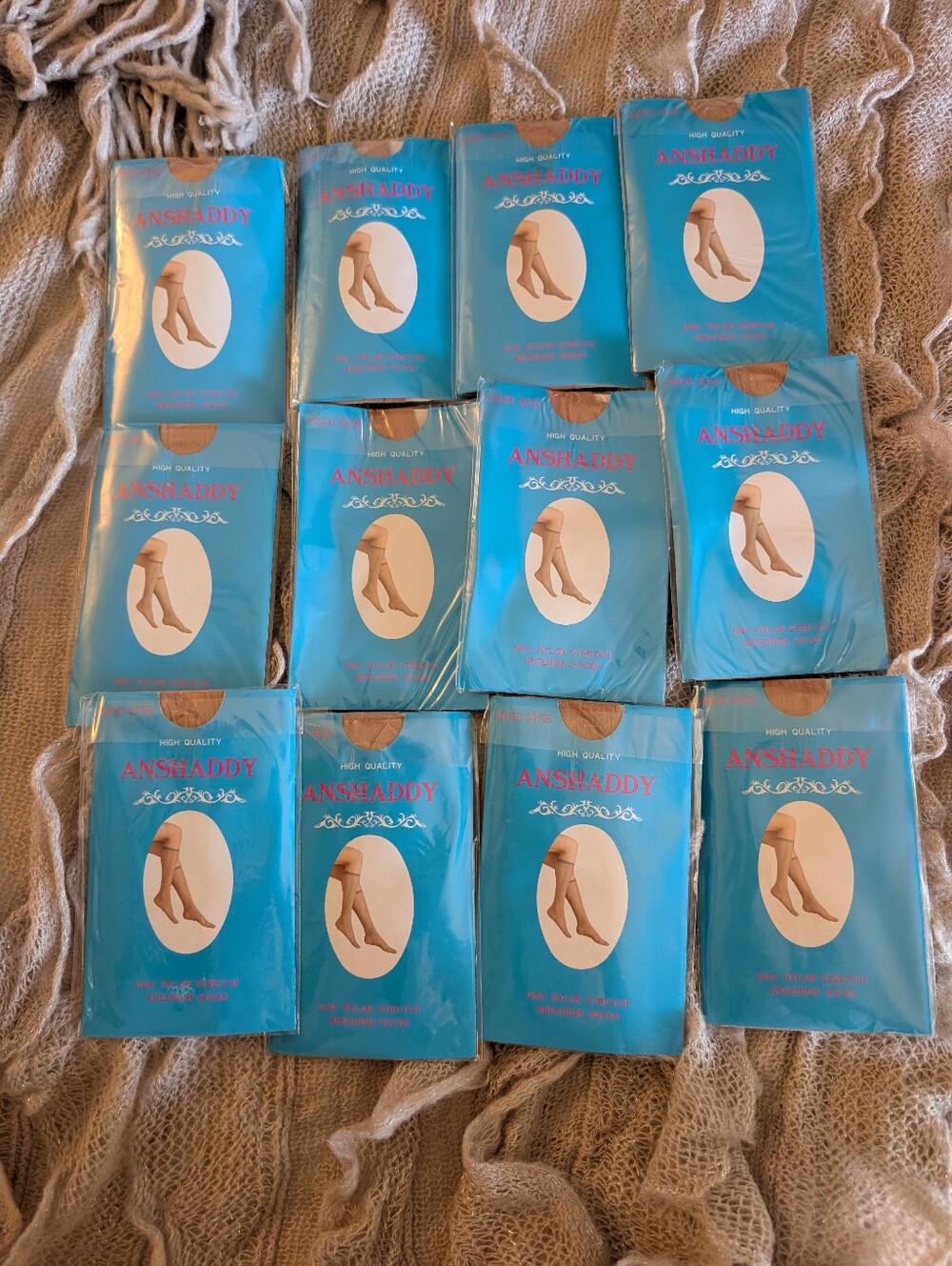 Vintage NOS Anshaddy Knee High Nylon Socks Nude Sheer Sealed New One Size